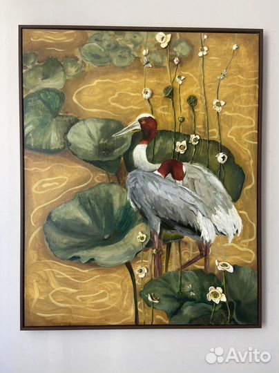 Картина маслом с журавлями на холсте