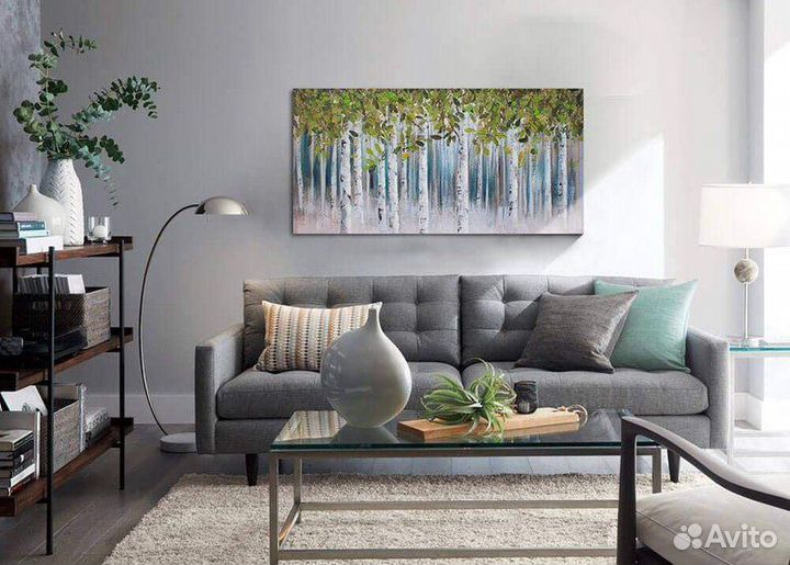 Картина маслом на холсте Березовый лес