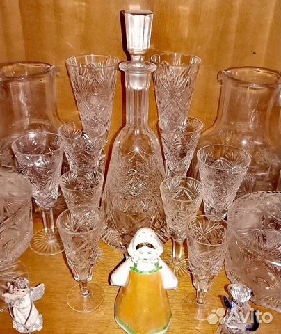 Графин с стопками и 2 бокалами хрустальный СССР