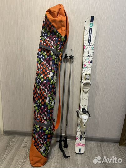 Горные лыжи детские 128 см, палки, чехол