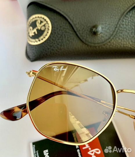 Очки ray ban hexagonal коричневые