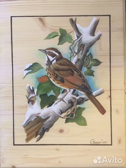 Картины на дереве. Птички. Четыре штуки