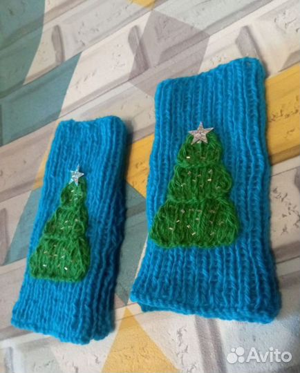 Митенки вязаные ёлочки
