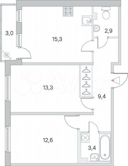 2-к. квартира, 58 м², 1/5 эт.