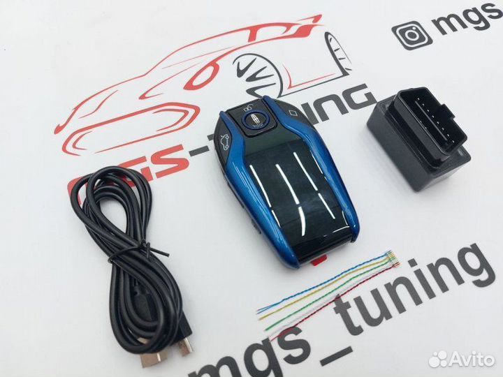 Смарт ключ Линкольн стиль BMW синий с экраном