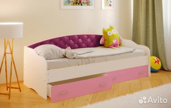 Кровать Софа-7 с мягкой спинкой малиновая 190*80