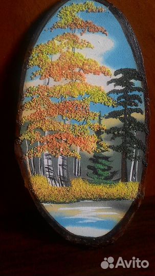 Панно на срезе дерева Лето и Осень 2 шт