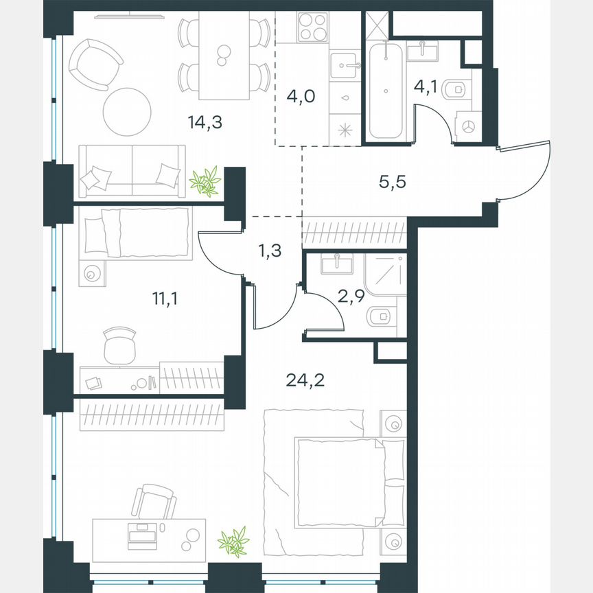 3-к. квартира, 67,4 м², 34/64 эт.