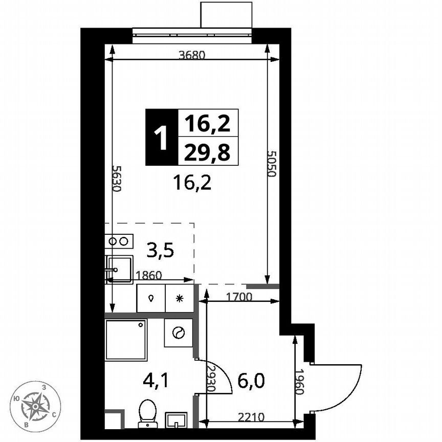 Квартира-студия, 29,8 м², 16/18 эт.