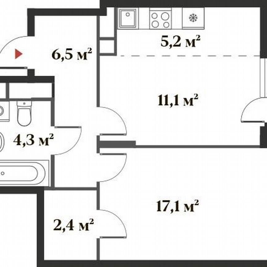 2-к. квартира, 46,8 м², 6/6 эт.