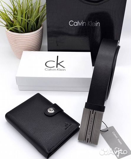 Мужской набор ремень и кошелек CK