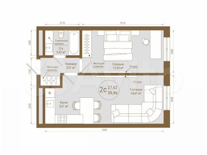 2-к. квартира, 40 м², 8/25 эт.