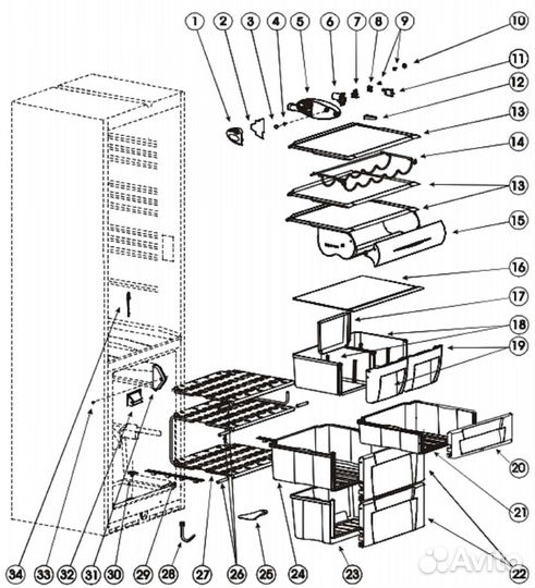 Ariston MBA 2185: ящик, полка, балкон, бутылочница