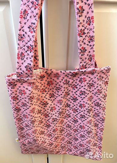 Вельветовый шоппер розовый с узором