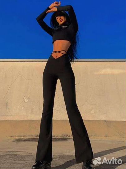 Брюки клеш с завязками y2k