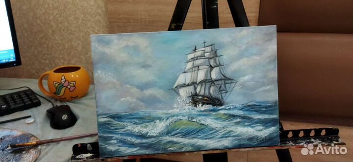 Картина море корабль волна парусник