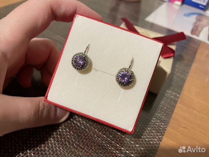 Серьги серебряные с александритом. Винтаж