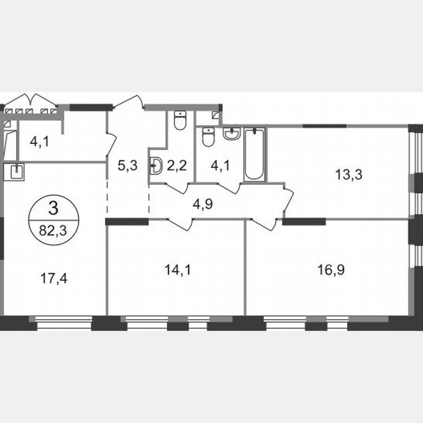 3-к. квартира, 82,3 м², 14/19 эт.