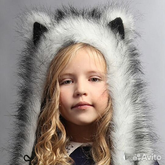 Детская меховая шапка с ушками Зверошапка Хаски