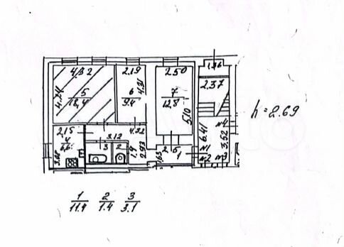 3-к. квартира, 63,1 м², 1/3 эт.