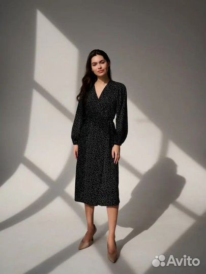 Платье на запах в горошек женское до 56 размера