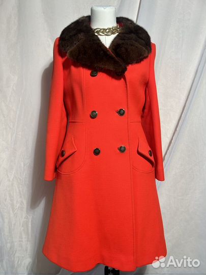 Пальто женское зимнее винтажное шерстяное мех