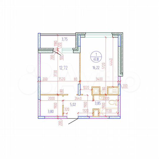 1-к. квартира, 45,3 м², 8/17 эт.