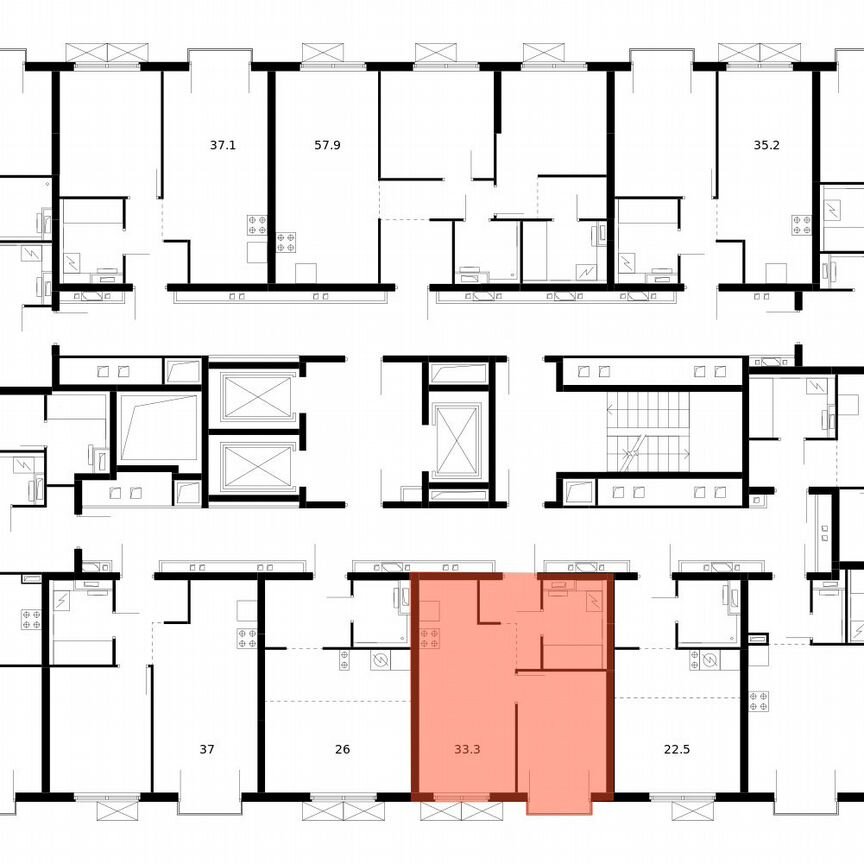 1-к. квартира, 33,3 м², 23/24 эт.