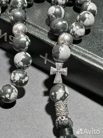Четки православные 30 зерен Снежный обсидан