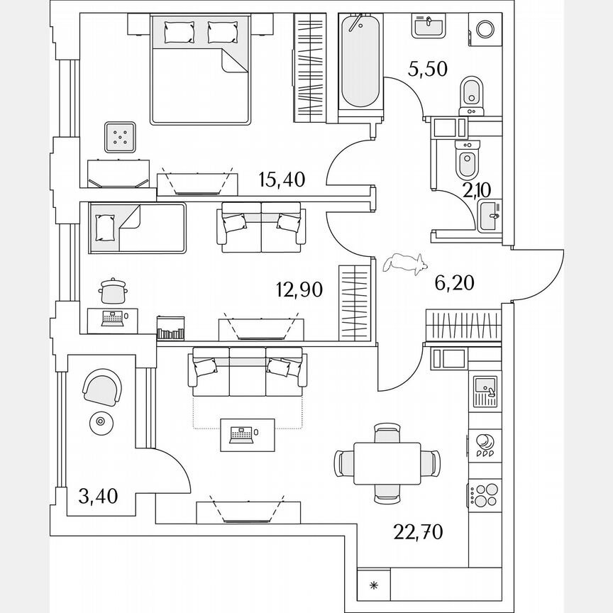 2-к. квартира, 24,3 м², 12/13 эт.