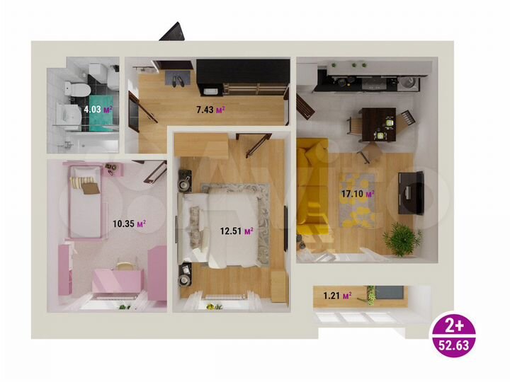 2-к. квартира, 52,6 м², 7/8 эт.