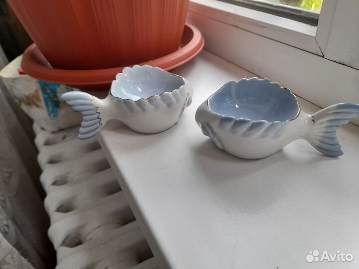 Икорница СССР гжель в позолоте (пара)