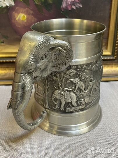 Винтажная пивная кружка олово слон Европа