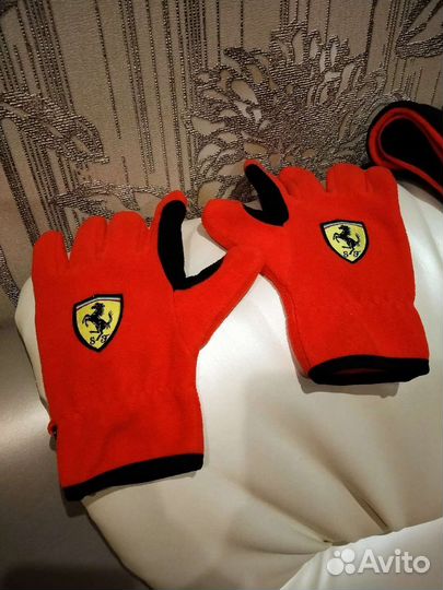 Флисовые перчатки и шарф #Ferrari Red / Black