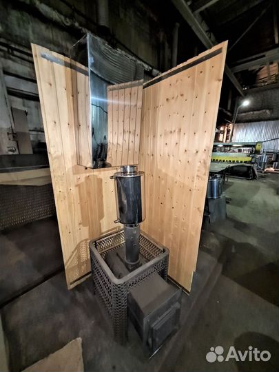 Печь для бани с теплообменником и выносным баком