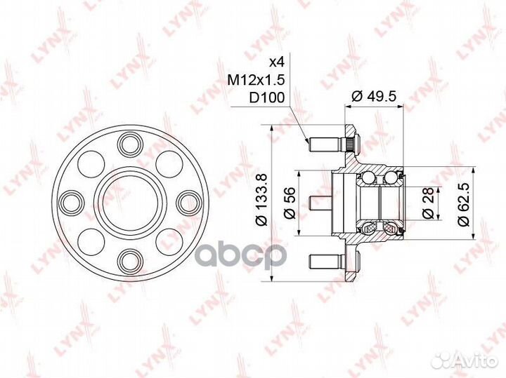 Ступица задняя в сборе без ABS WH-1203 lynxauto