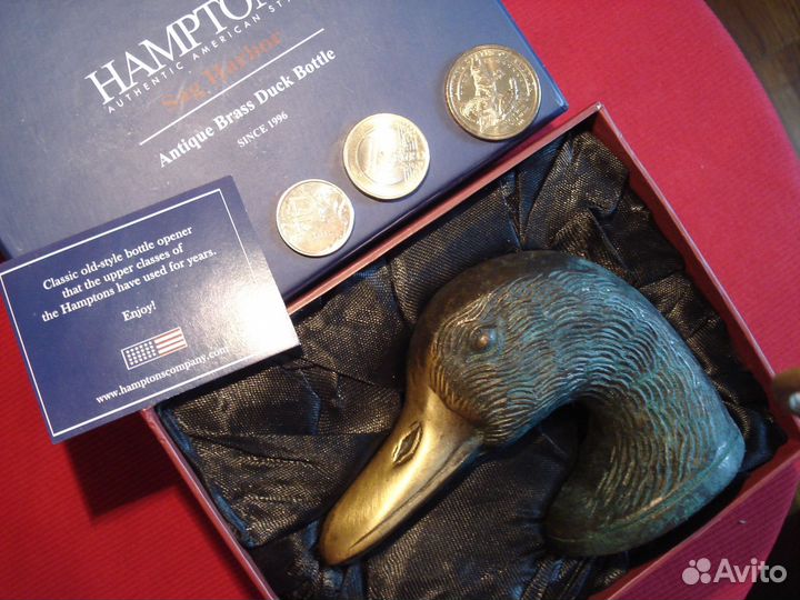 Статуэтка Открывалка Гусь Утка Америка латунь 1950