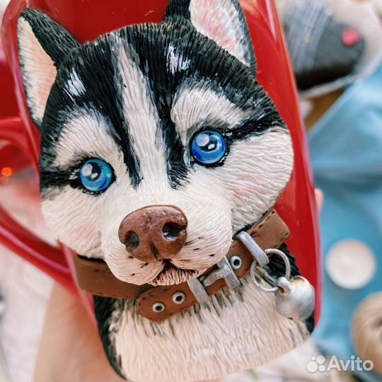 Кружка и ложка ручной работы «хаски»