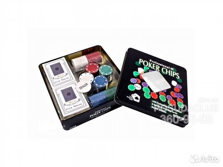 Набор для игры в покер в железной коробке 2 колоды