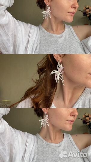 Моно-серьга ручной работы из бисера