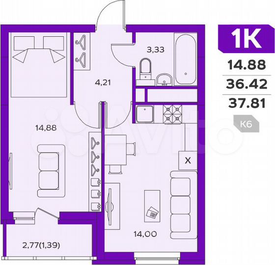 1-к. квартира, 37,8 м², 9/17 эт.