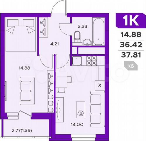 1-к. квартира, 37,8 м², 9/17 эт.