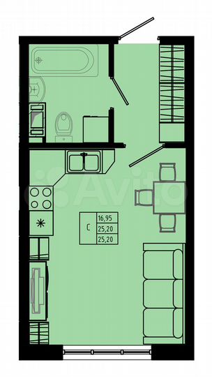 Квартира-студия, 25,2 м², 5/7 эт.