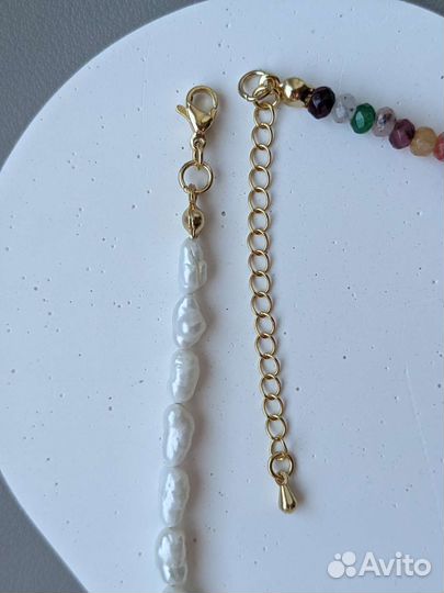 Колье чокер из натуральных камней. Жемчуг и агат