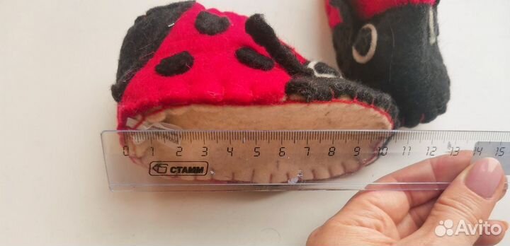 Тапочки пинетки божьи коровки 10см шерсть