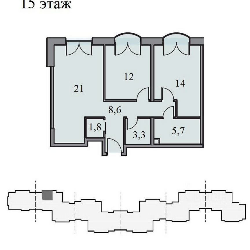 2-к. квартира, 68,8 м², 15/21 эт.