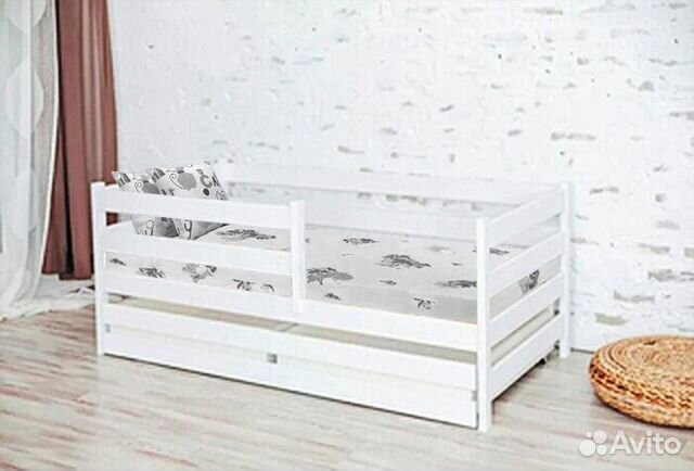 Кроватка софа эко с бортиком берёза от 2х лет