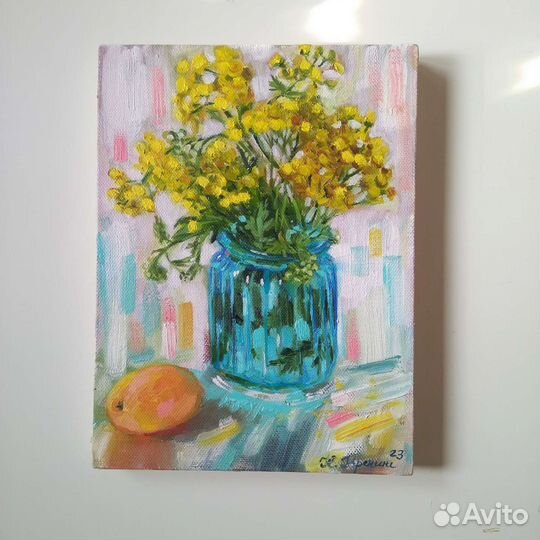 Натюрморт маслом, маленькая картина полевые цветы