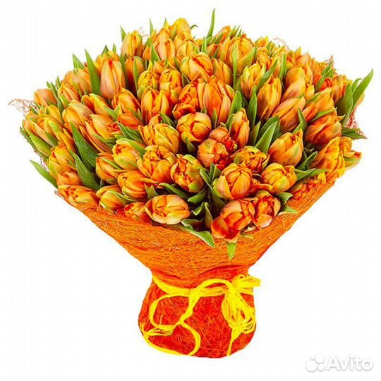 Букет 101 рыжий тюльпан, цветы доставка