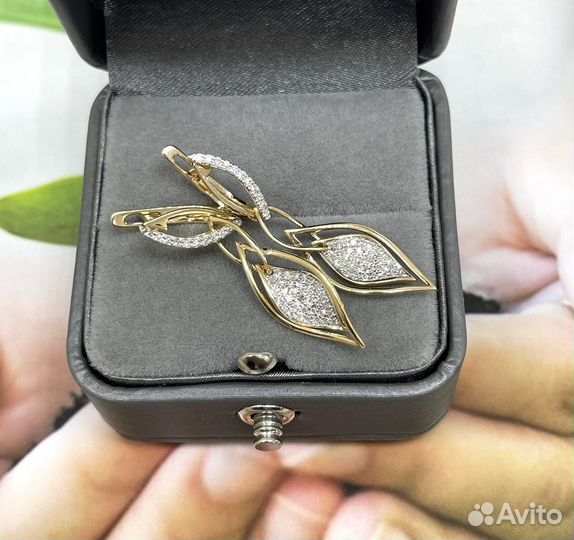 Серьги подвески с Бриллиантами, золото 585 проба